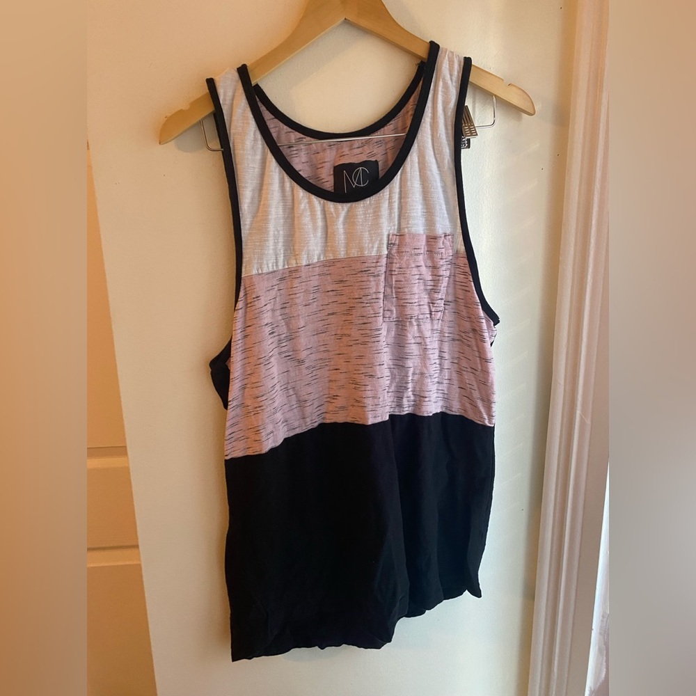Men’s Cotton Tank Top Colorblock Black, Pink Gray Size XL Casual Beach Vacation